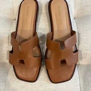 Madden Girl Cognac Slide Sandals with Cutout Upper